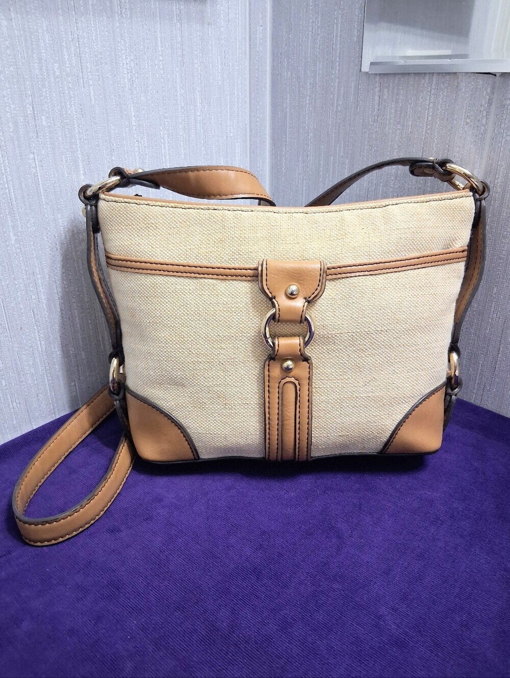 Vintage Etienne Aigner Tweed Shoulder Bag Beige Brown Classic Canvas Purse - Picture 11 of 15